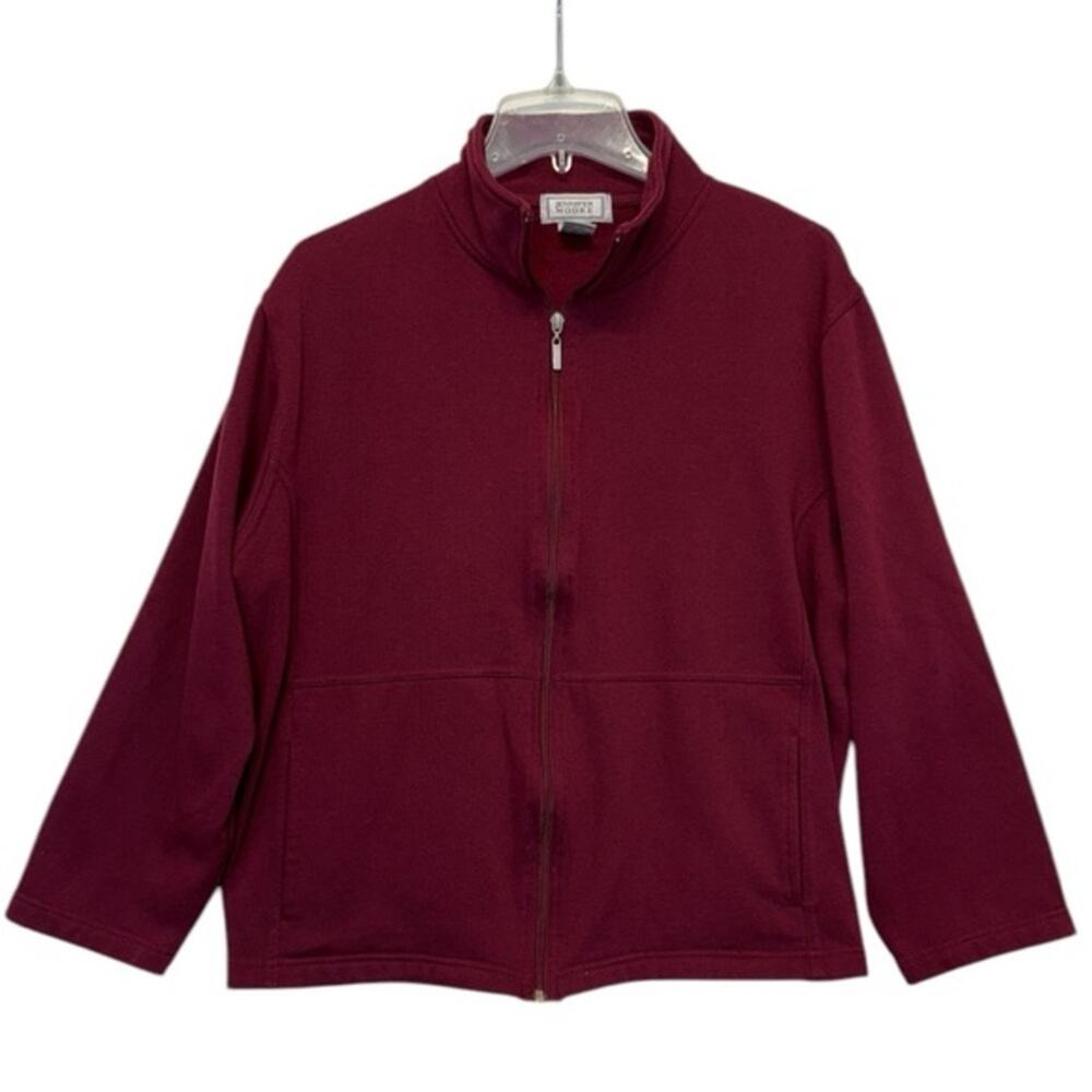 Jennifer Moore Burgundy Jacket full zip Womens size XL red maroon fleece